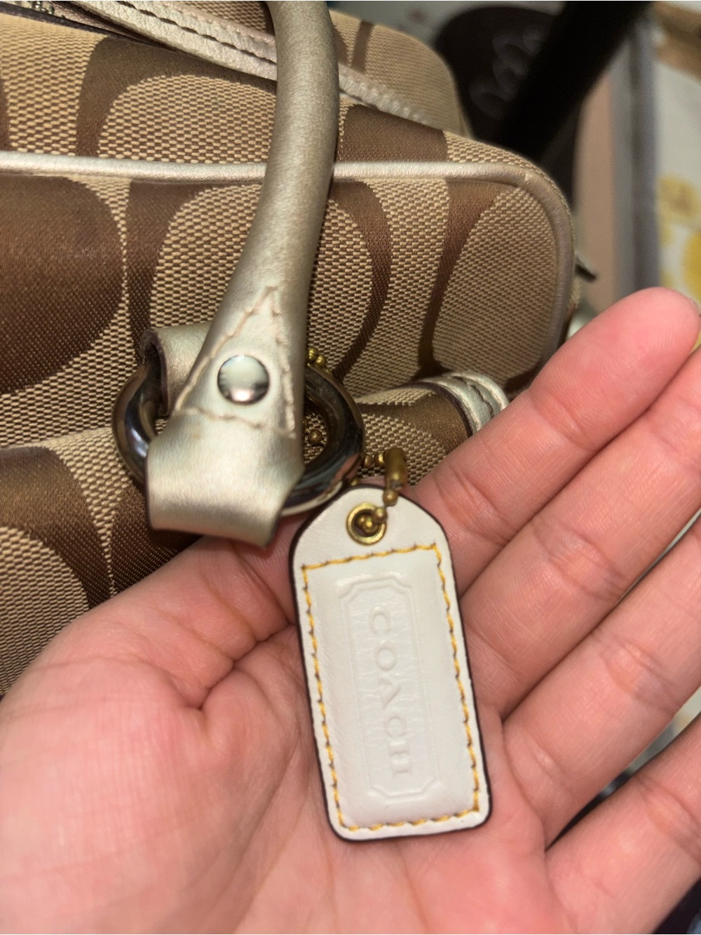 VTG Coach Beige Signature Satchel with Metallic + Gold Wallet - Picture 13 of 16